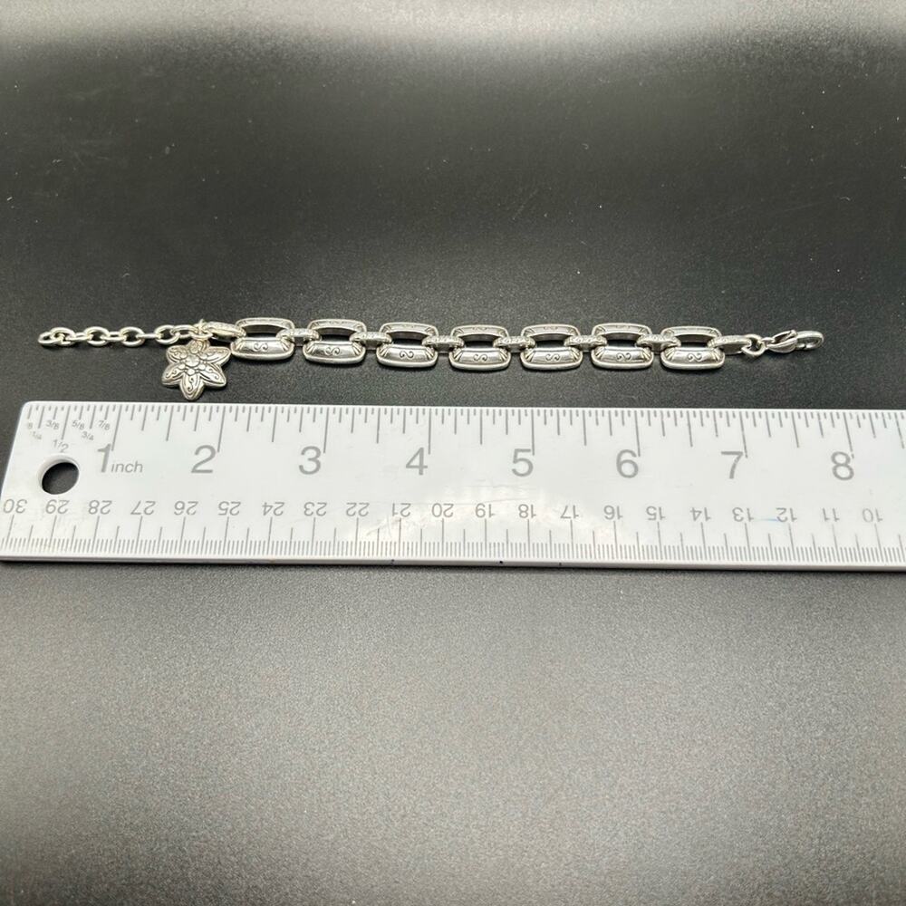 Brighton silver-plated rectangle link bracelet with dangling flower charm #H35 - Picture 3 of 11